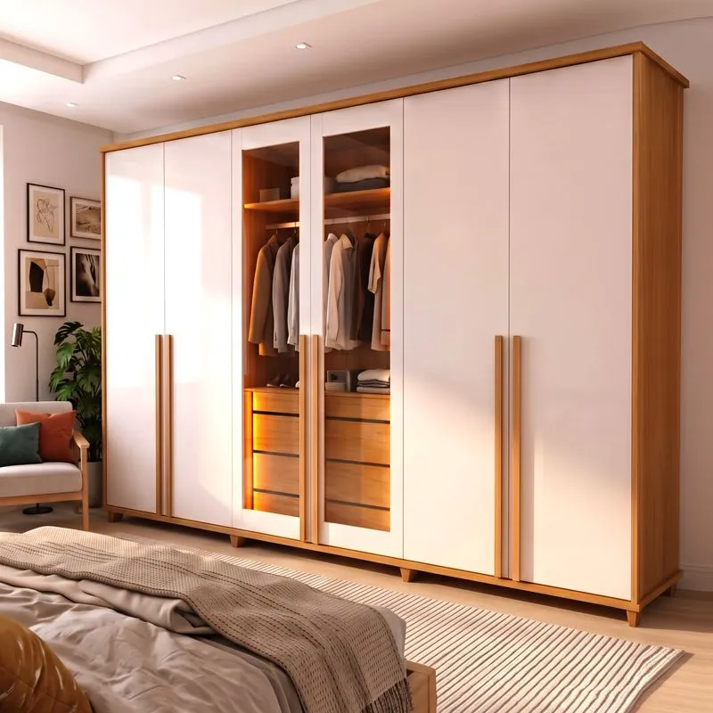 Guarda-roupa Casal Reflecta 6 Portas 4 Gavetas Com Led Cinamomo Off-white Bélgica Cinamomo/off White