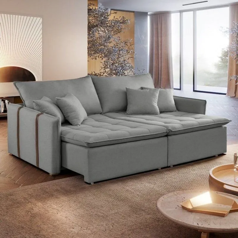 Sofá Cama 2 Lugares Linho Detroid 180cm Cinza Yescasa Linho Cinza