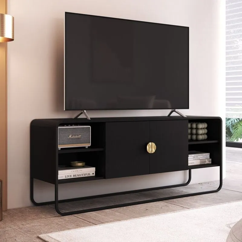 Rack Para Tv Até 55 Polegadas 150cm 2 Portas Orgânico Metal Luna Nero/preto Nero/preto