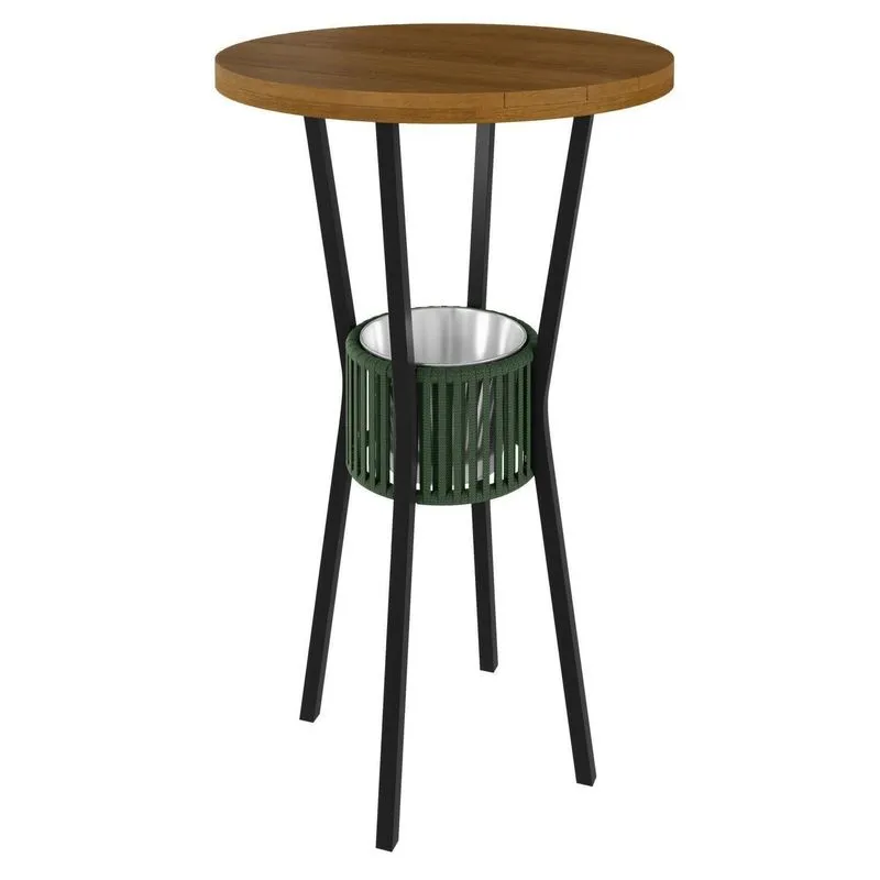 Mesa Bistrô Redonda Com Porta Gelo Madeira Maciça E Aço 70cm Verde/preto/nature Verde/preto/nature