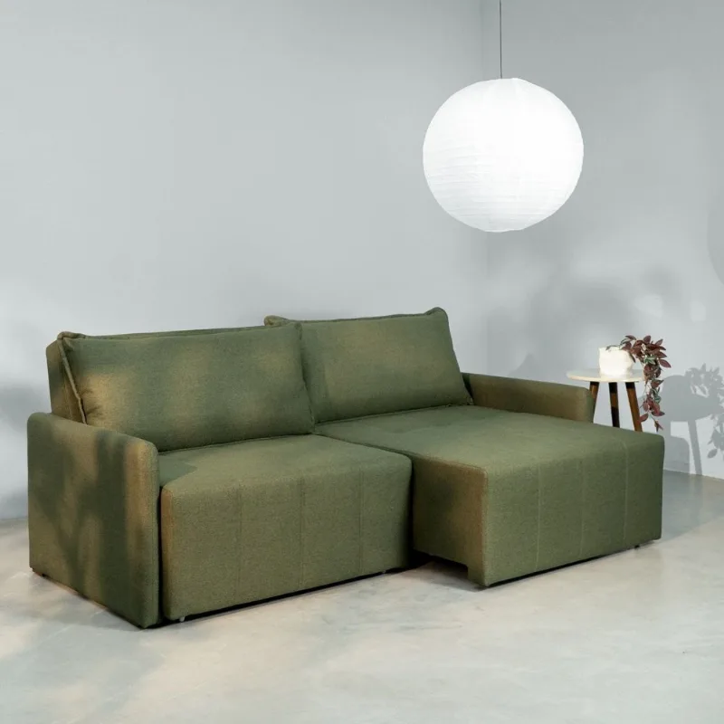 Sofá Cama Retrátil e Reclinável 3 Lugares 225cm em Linho Baraúna CabeCasa MadeiraOriginals Verde