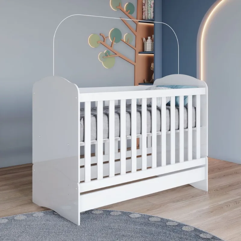 Berço Mini Cama 3 em 1 Branco Lápis de Cor Branco Branco