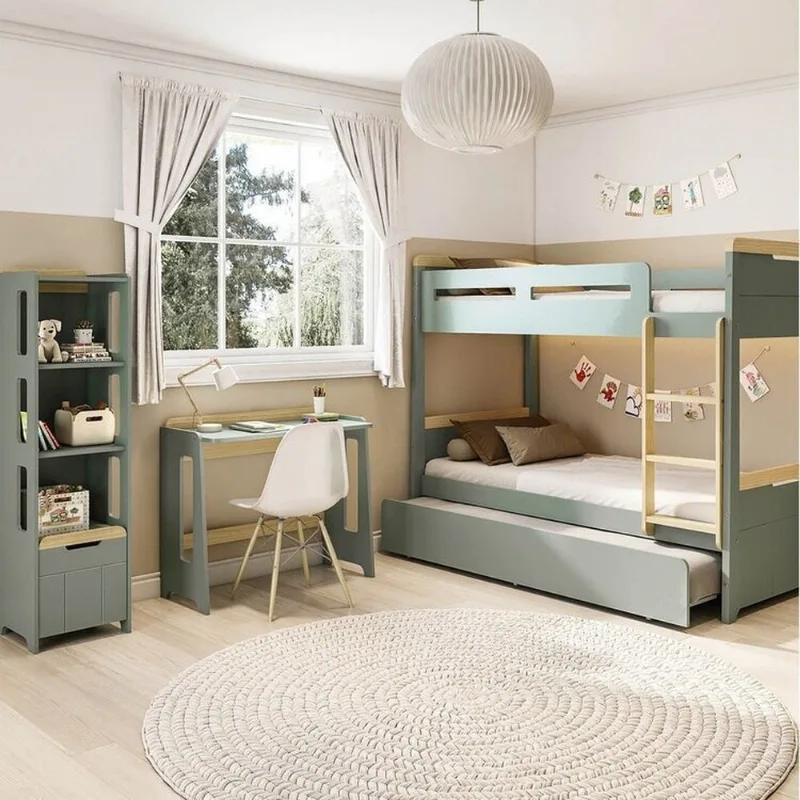 Conjunto Quarto Completo Treliche com LED, Escrivaninha e Estante Petit Casatema Verde/Mel