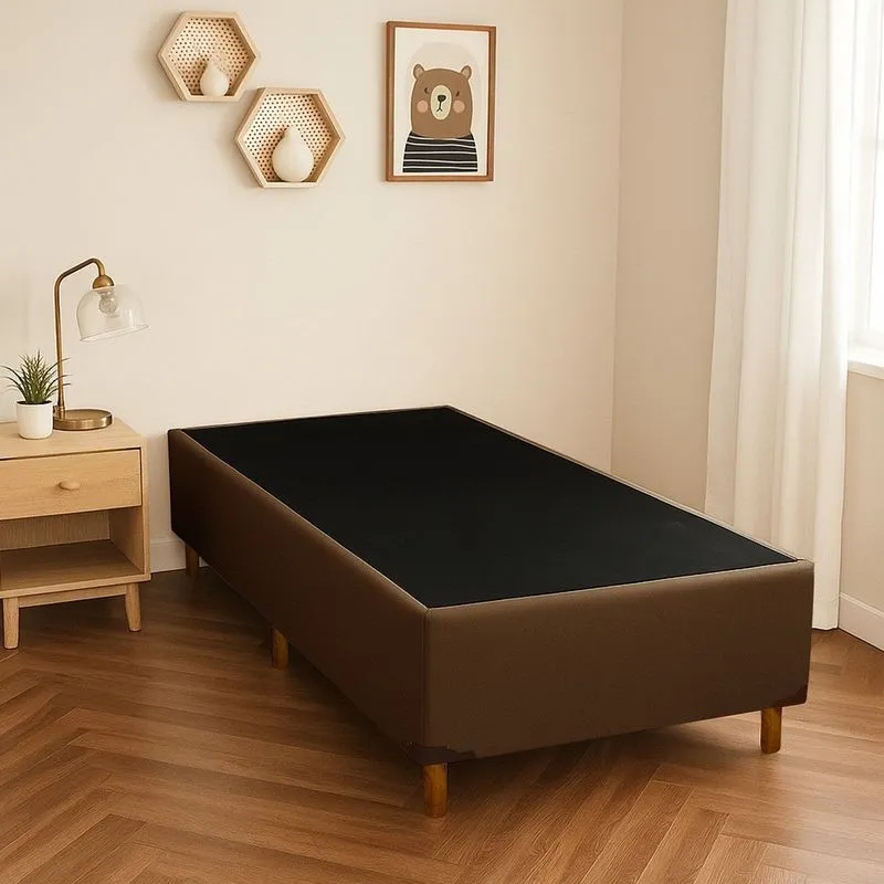 Base Box Solteiro Com Pés Em Madeira Marrom