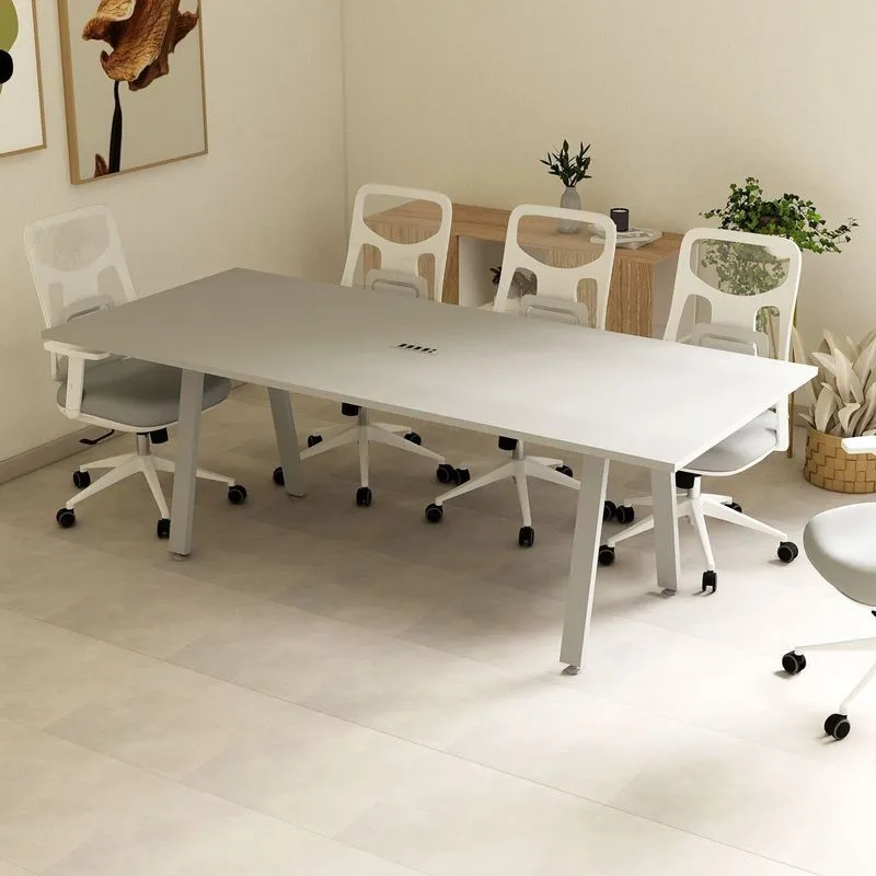 Mesa Reunião 8 Lugares 230cm Central Tomada Escritório Industrial Executive Cinza Cinza