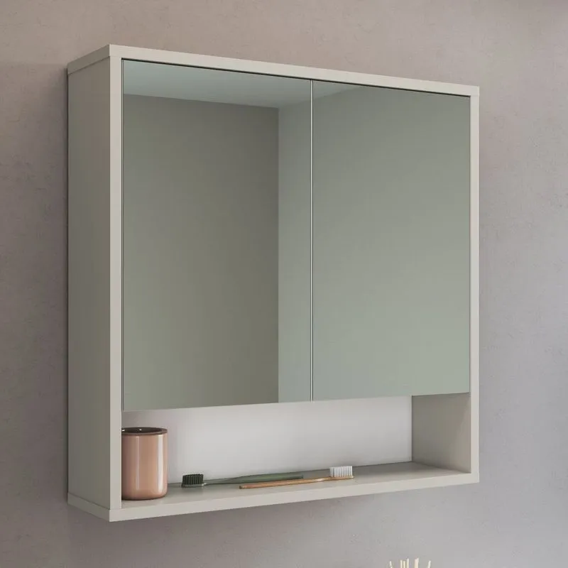 Armário Espelheira De Banheiro 60cm Com 2 Portas 1 Nicho Bari Bege/arenas Arenas