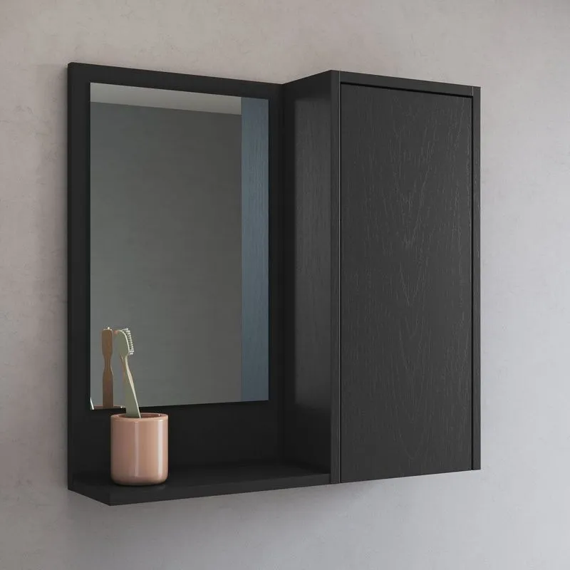 Armário Espelheira De Banheiro 60cm Com 1 Porta Bologna Preto/grafite Grafite