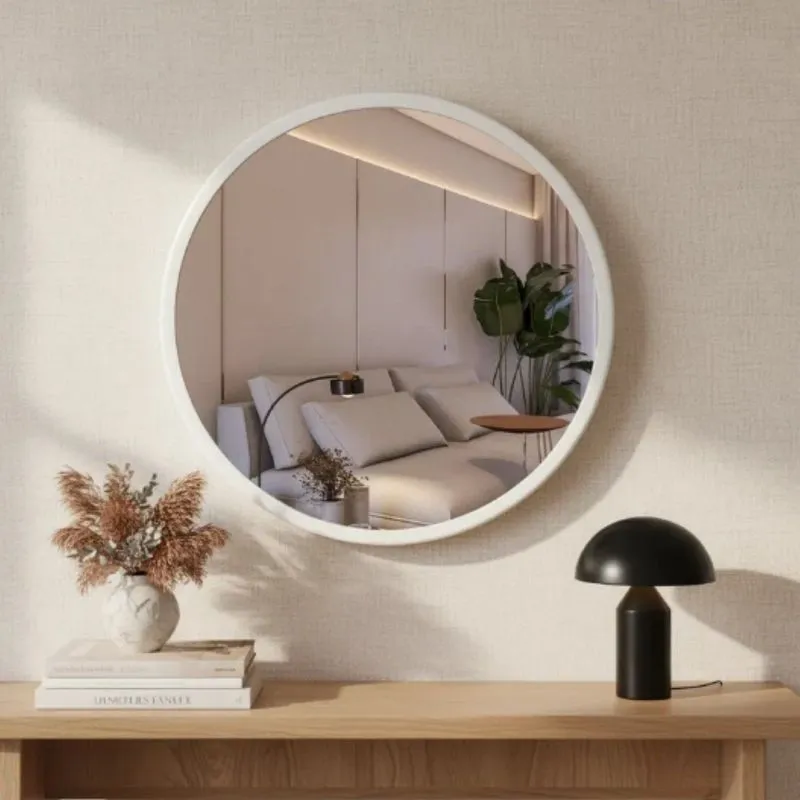 Espelheira Redondo 40cm Moldura Alumínio Basic Branco