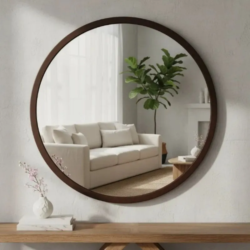 Espelheira Redondo 50cm Moldura Alumínio Basic Marrom