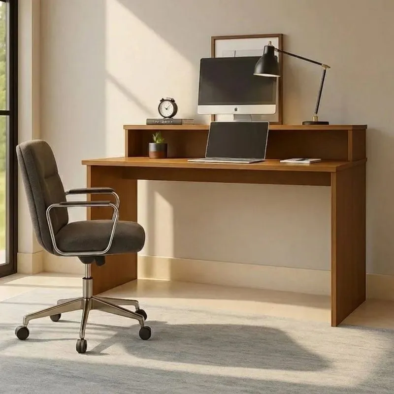Mesa Escrivaninha Desing Moderno Escobar 135 135cm Yescasa Marrom Castanho
