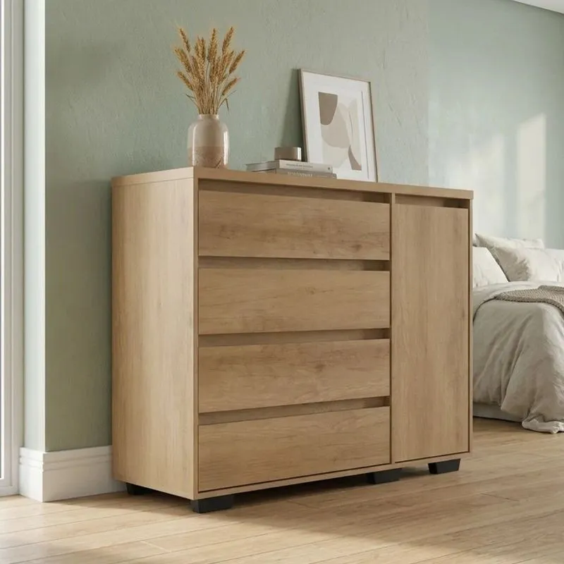 Cômoda Para Quarto 100% Mdf 4 Gavetas 1 Porta 135 X 99cm Aurora Yescasa Capuccino Capuccino