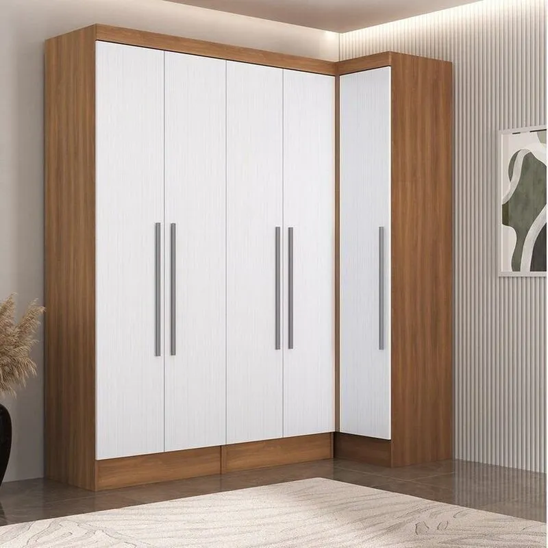 Quarto Completo 5 Portas 4 Gavetas 2 Peças Viena Espresso Móveis Nogal/Branco
