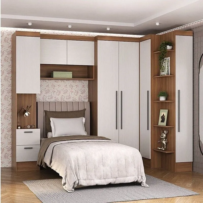 Quarto Completo Viena 7 Portas 4 Gavetas 5 Peças Nogal/branco