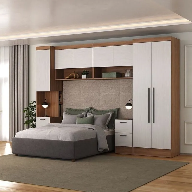 Quarto Completo Viena 7 Portas 6 Gavetas 5 Peças Espresso Móveis Nogal/branco