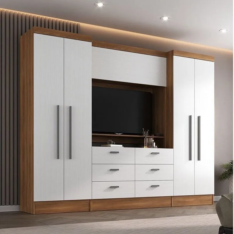 Quarto Completo Viena 4 Portas 6 Gavetas 3 Peças Espresso Móveis Nogal/branco