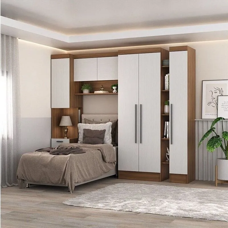 Quarto Completo Viena 6 Portas 4 Gavetas 4 Peças Nogal/branco