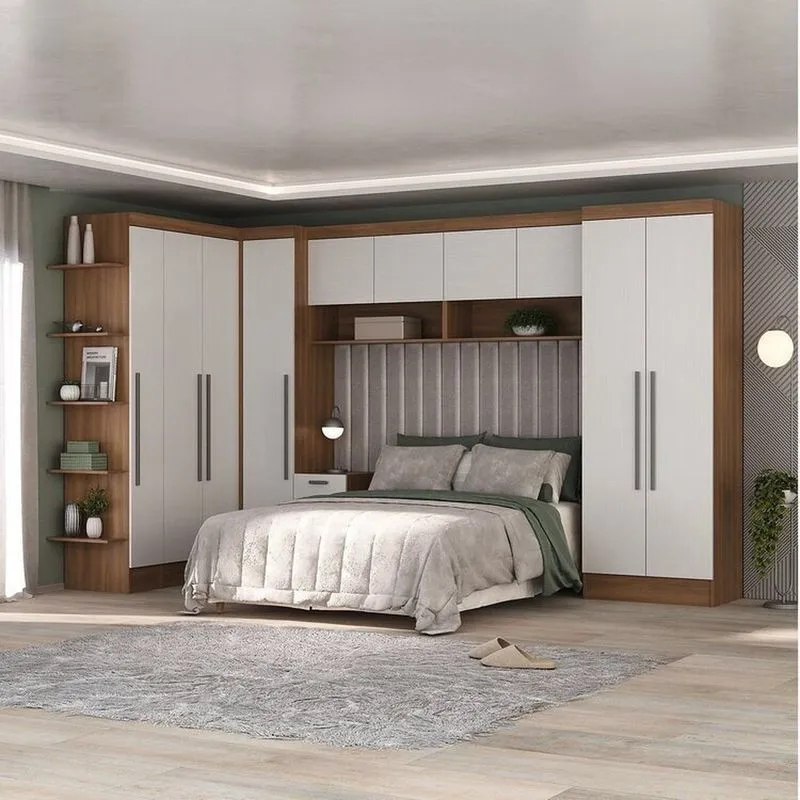 Quarto Completo Viena 10 Portas 6 Gavetas 7 Peças Espresso Móveis Nogal/Branco