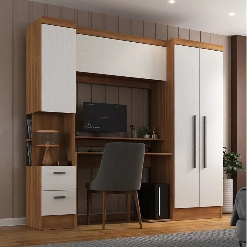 Quarto Completo Com Escrivaninha Viena 3 Portas 2 Gavetas Espresso Móveis Nogal/Branco