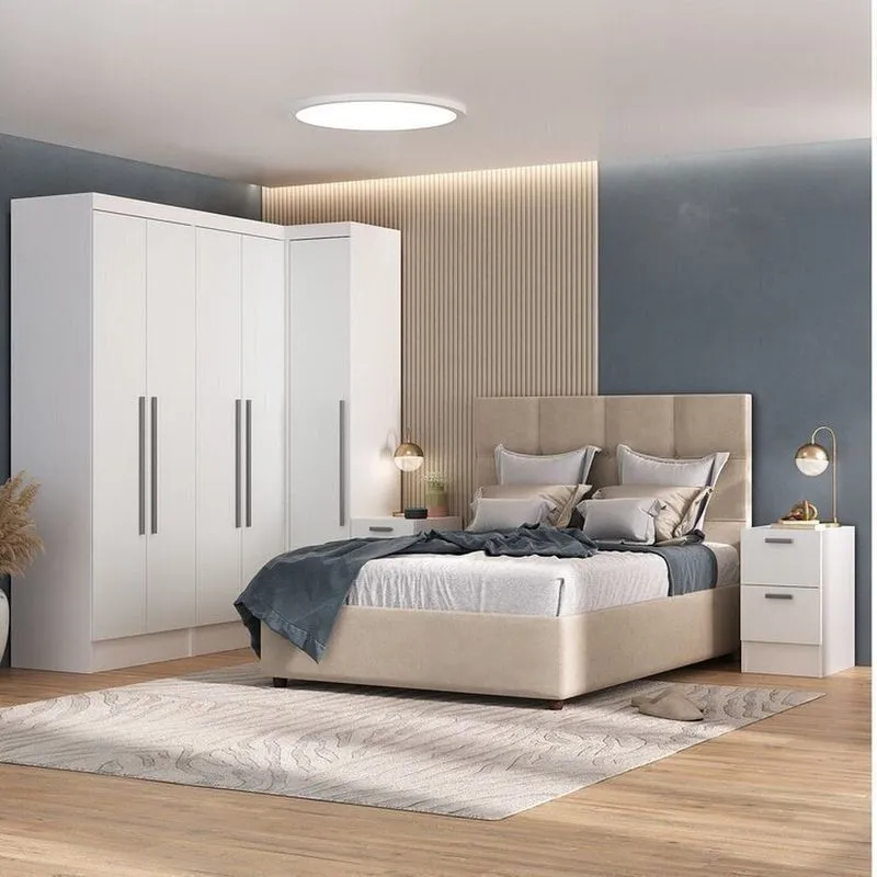 Quarto Completo 5 Portas 2 Gavetas 5 Peças Viena Espresso Móveis Branco