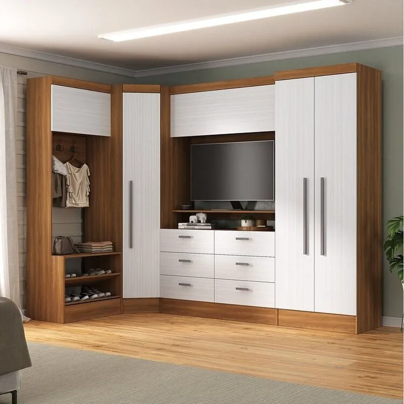 Quarto Completo Viena 5 Portas 6 Gavetas 4 Peças Espresso Móveis Nogal/branco