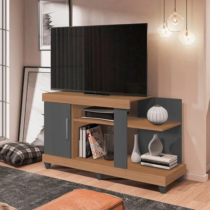 Rack Para Tv Até 42 Polegadas 120cm 1 Porta E 6 Canadá Nature/cinza