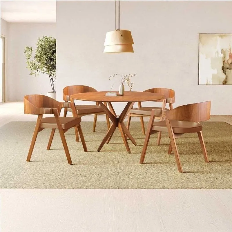 Conjunto De Mesa Redonda 120cm Com 4 Cadeiras Luna Marrom/caramelo Yescasa Caramelo
