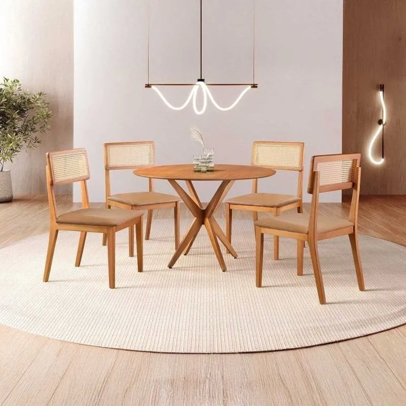 Conjunto De Sala De Jantar Mesa 108 Cm Com 4 Cadeiras Ava Marrom/caramelo Caramelo