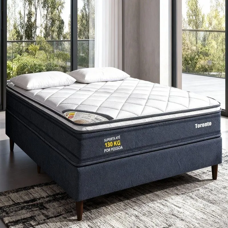 Conjunto Colchão Casal Toronto Pkt 10 Eps Com Box Spring Luxo Cinza/branco