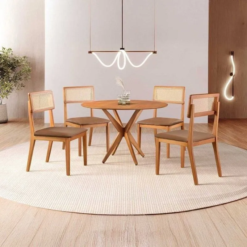 Conjunto De Sala De Jantar Mesa 108cm Com 4 Cadeiras Ava Marrom/freijó Marrom/freijó