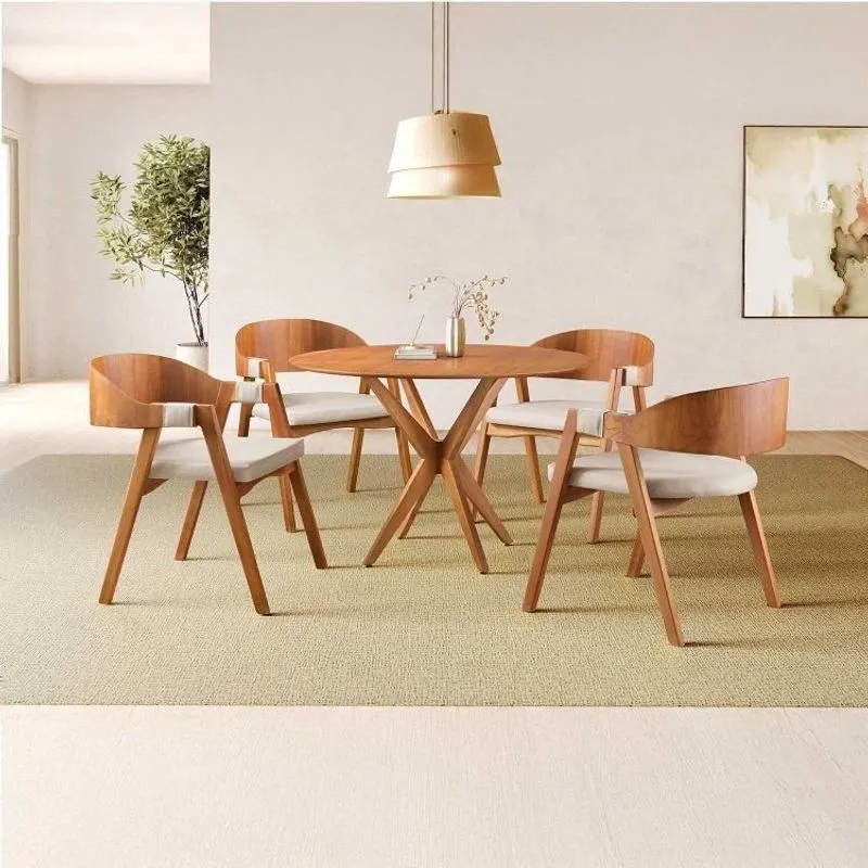 Conjunto De Mesa Redonda 108 Cm Com 4 Cadeiras Luna Marrom/nude Yescasa Nude