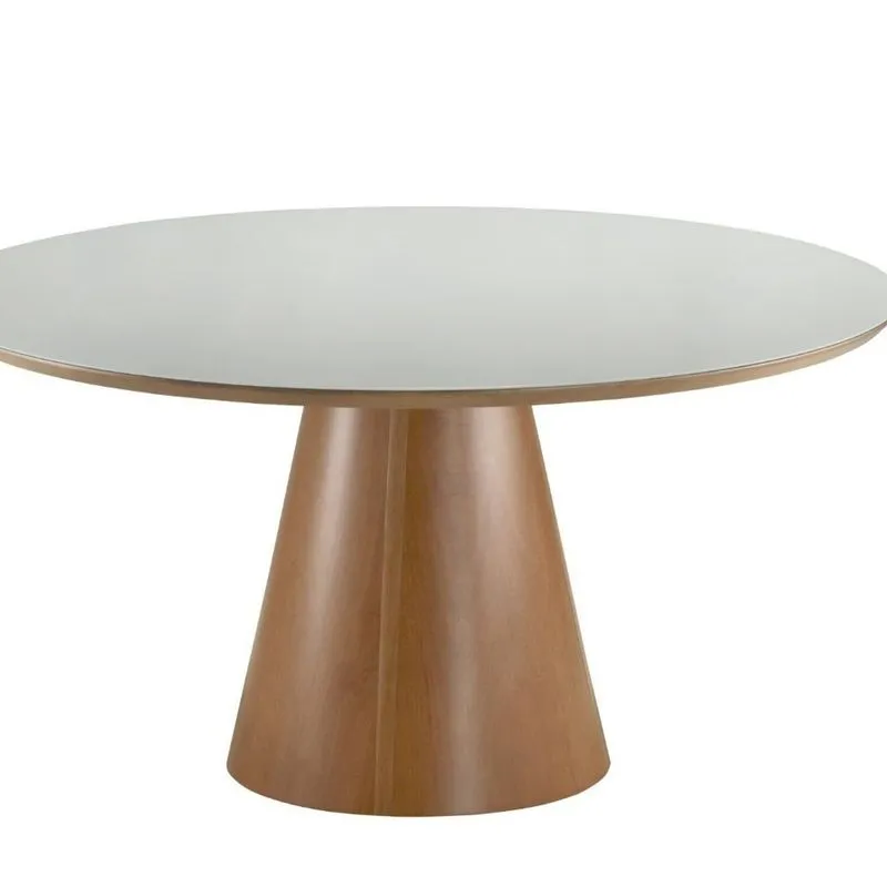 Mesa 120x120cm Redonda Tampo Mdf E Vidro Pérola Marrom/amendoa Amendoa