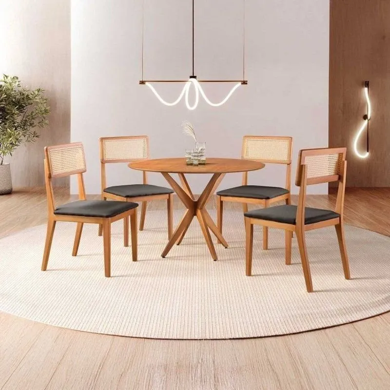 Conjunto De Sala De Jantar Mesa 108 Cm Com 4 Cadeiras Ava Marrom/preto Preto