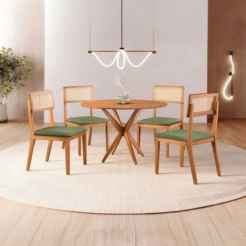Conjunto De Sala De Jantar Mesa 108 Cm Com 4 Cadeiras Ava Marrom/verde Verde