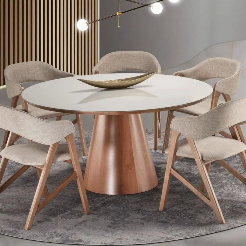 Conjunto Mesa 120x120cm Tampo Em Mdf E Vidro Com 4 Cadeiras Pérola Marrom/amendoa Amendoa