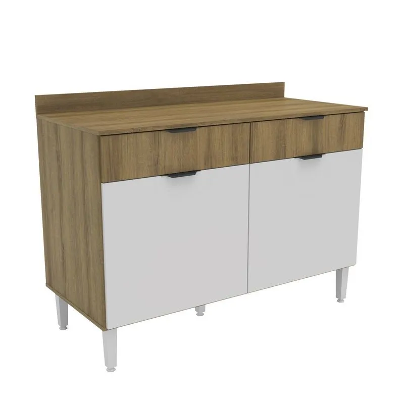 Armário Balcão De Cozinha 2 Portas E 2 Gavetas Com Tampo 120cm Valencia Yescasa Marrom/mel/branco Mel/branco