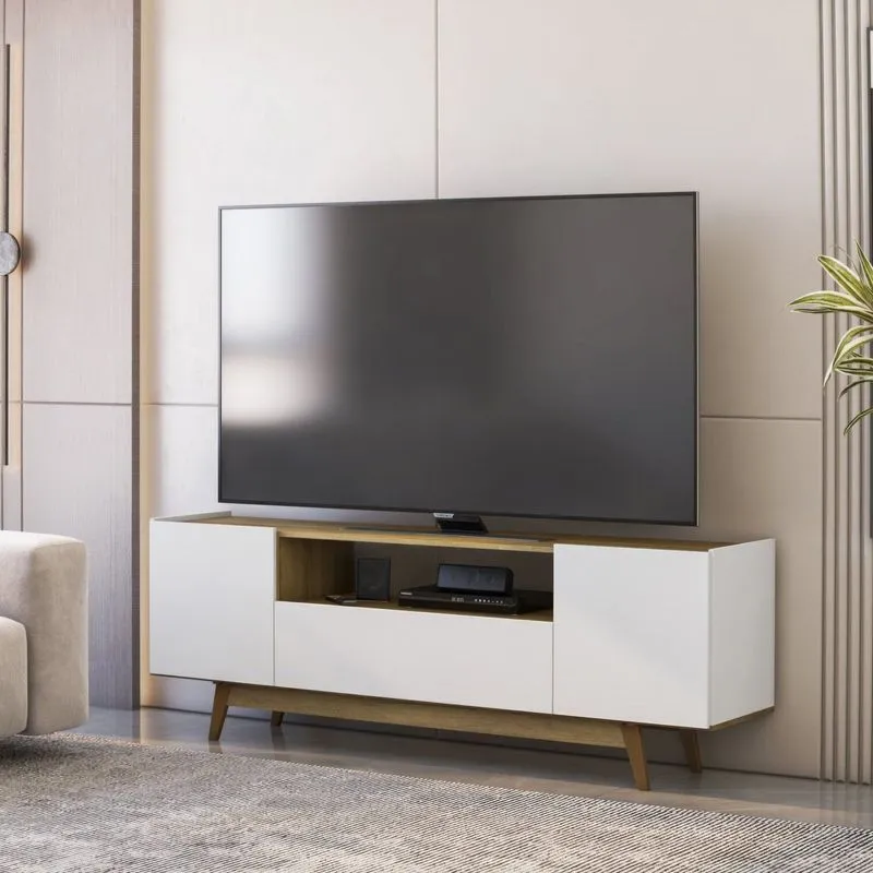Rack Para Tv Até 65 Polegadas 182cm 3 Portas Porto Belo Branco/mel