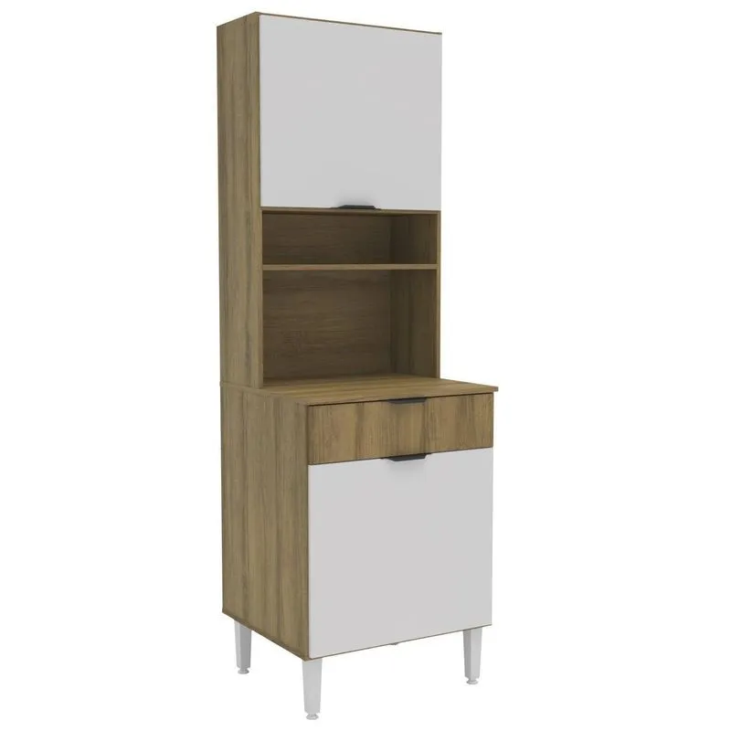 Armário Torre Quente De Cozinha 60cm Com 2 Portas E 1 Gaveta 2512 Valencia Yescasa Marrom/mel/branco Mel/branco