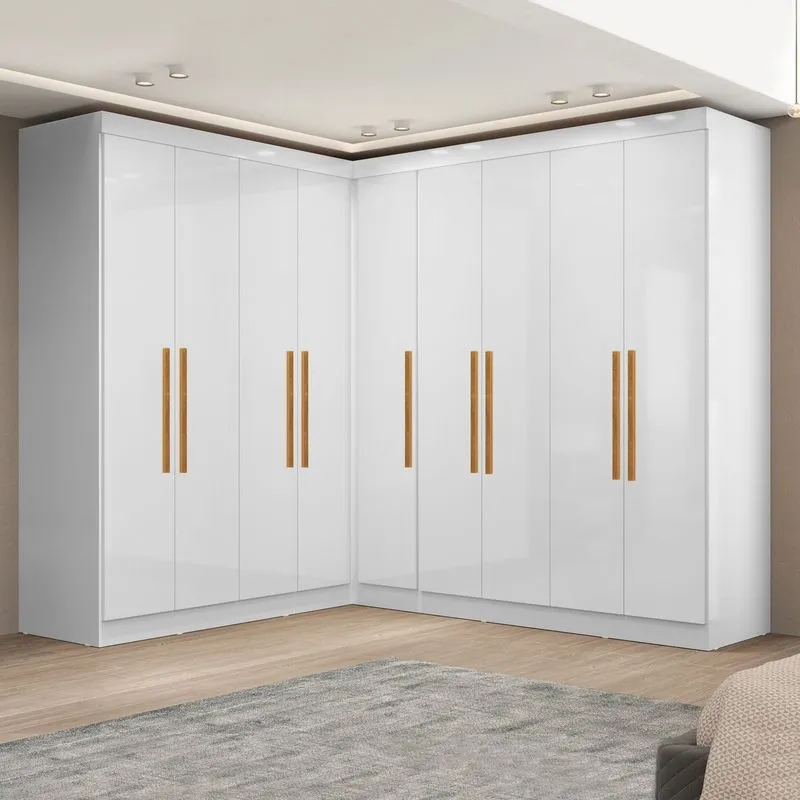 Guarda-roupa Modulado De Canto Com Puxadores Mdf Paris Branco Branco
