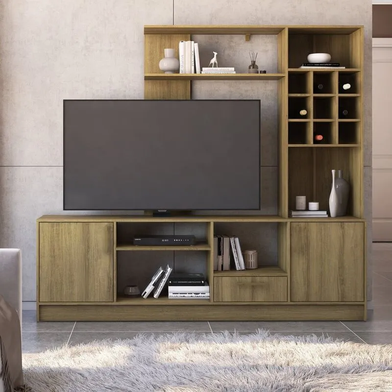 Estante Para Tv E Home Theater Até 55 Polegadas 199,9cmx180cm 2 Portas E 1 Gaveta Irlanda Mel