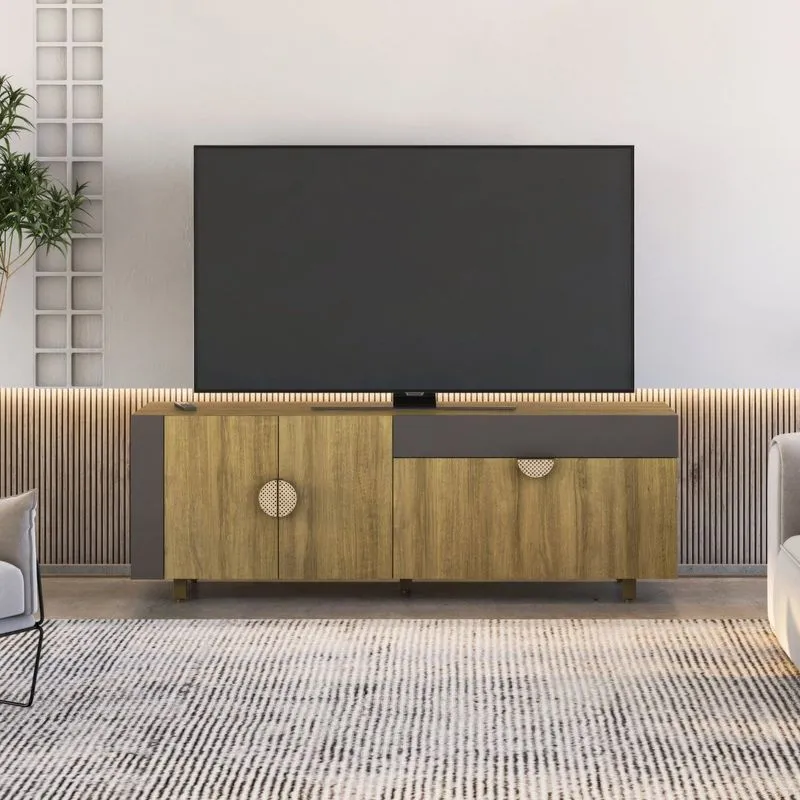 Rack Para Tv Até 72 Polegadas 173,7cm 3 Portas Meia Lua Mel/grafite