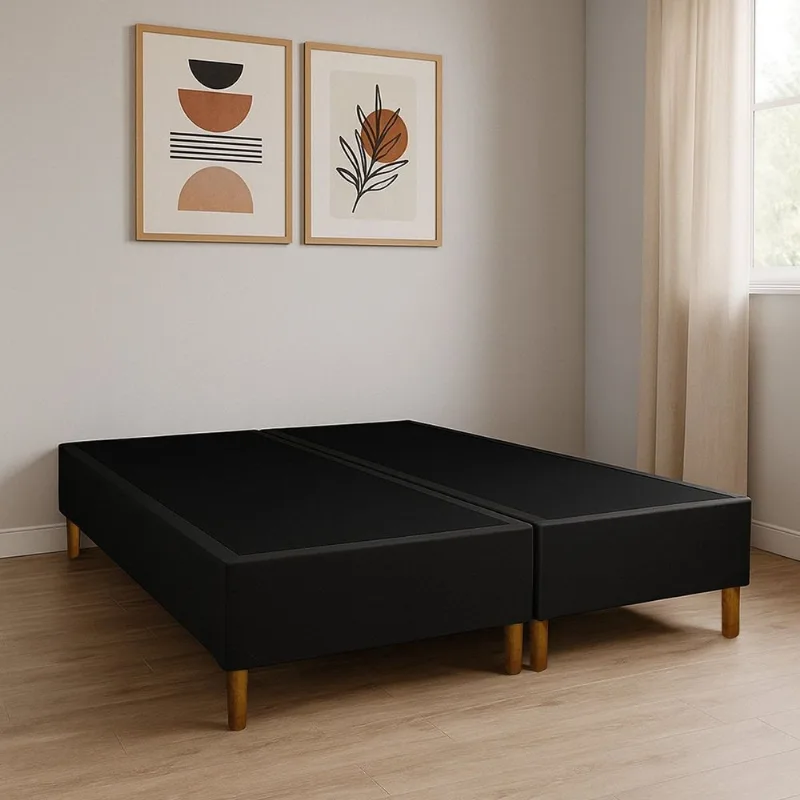 Base Box Queen Com 12 Pés Em Madeira Preto