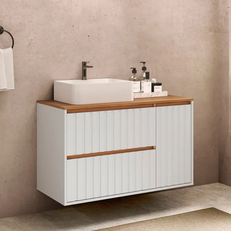 Gabinete De Banheiro 2 Portas 1 Gaveta 100cm Toronto Yescasa Branco/carvalho Branco/carvalho
