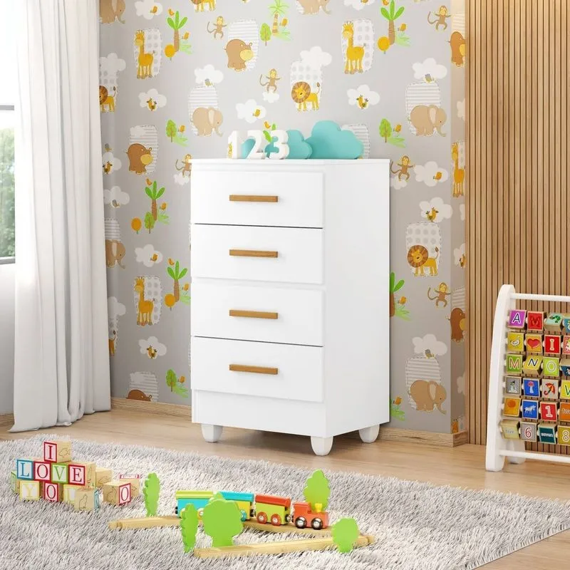 Cômoda Para Quarto Infantil 4 Gavetas Com Pés Lite Branco Branco
