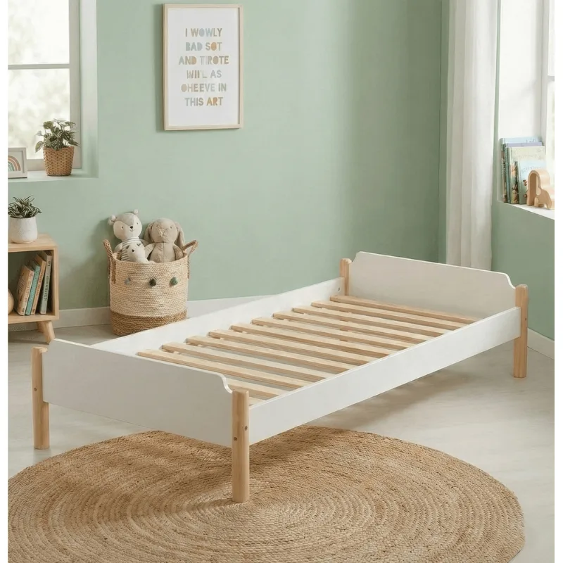 Cama Auxiliar Solteiro Infantil Empilhável Madeira e MDF Branco e Natural Branco/Natural