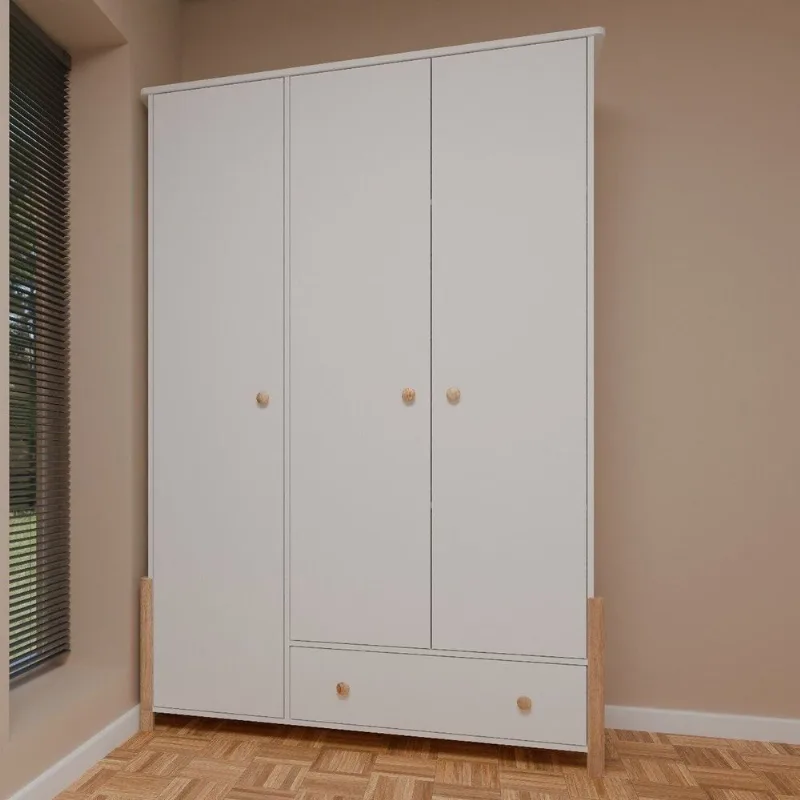 Guarda-Roupa Infantil 3 Portas 1 Gaveta em MDF Arredus Branco Branco/Natural