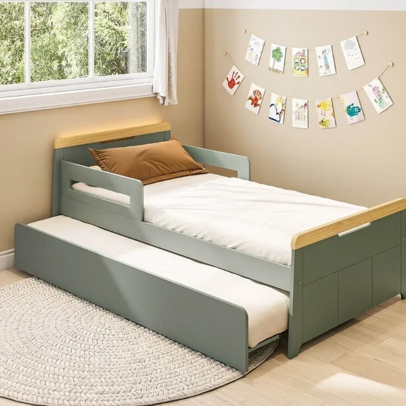 Bicama Infantil com Led e Grades de Proteção Petit Casatema Verde/Mel