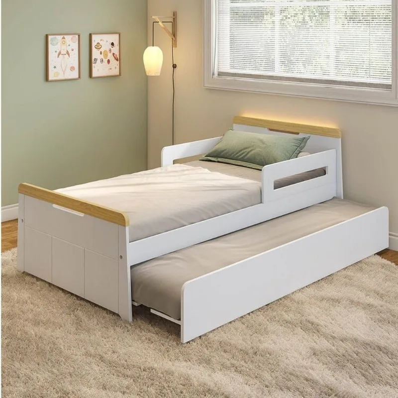 Bicama Infantil com LED e Grades de Proteção Petit Casatema Branco/Mel Branco/Mel
