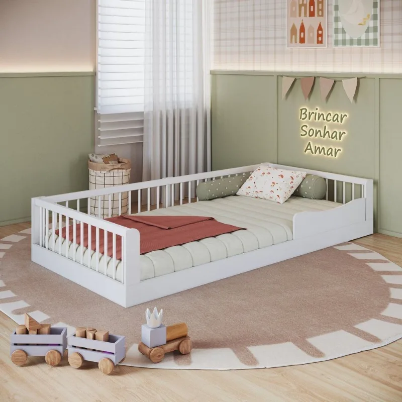 Cama Infantil Montessoriana Solteiro em MDP Branco Yescasa Branco