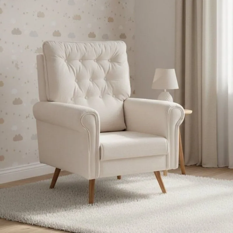 Poltrona de Amamentação Fixa com 4 Pés Palito Retrô em Madeira Maciça Nina Branco Off White Off White
