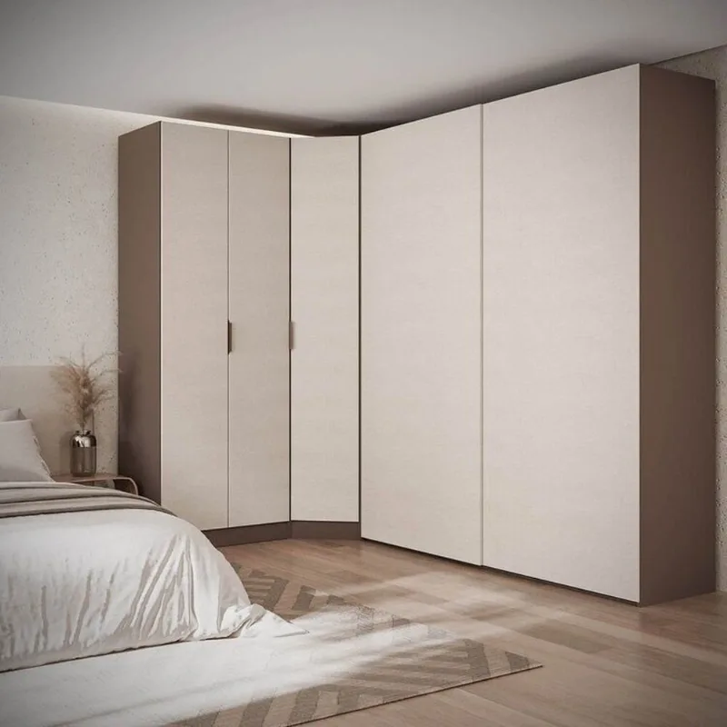 Guarda-Roupa Planejado de Canto Obliquo com 5 Portas Orion CabeCasa MadeiraOriginals Marrom Mocha/Linho